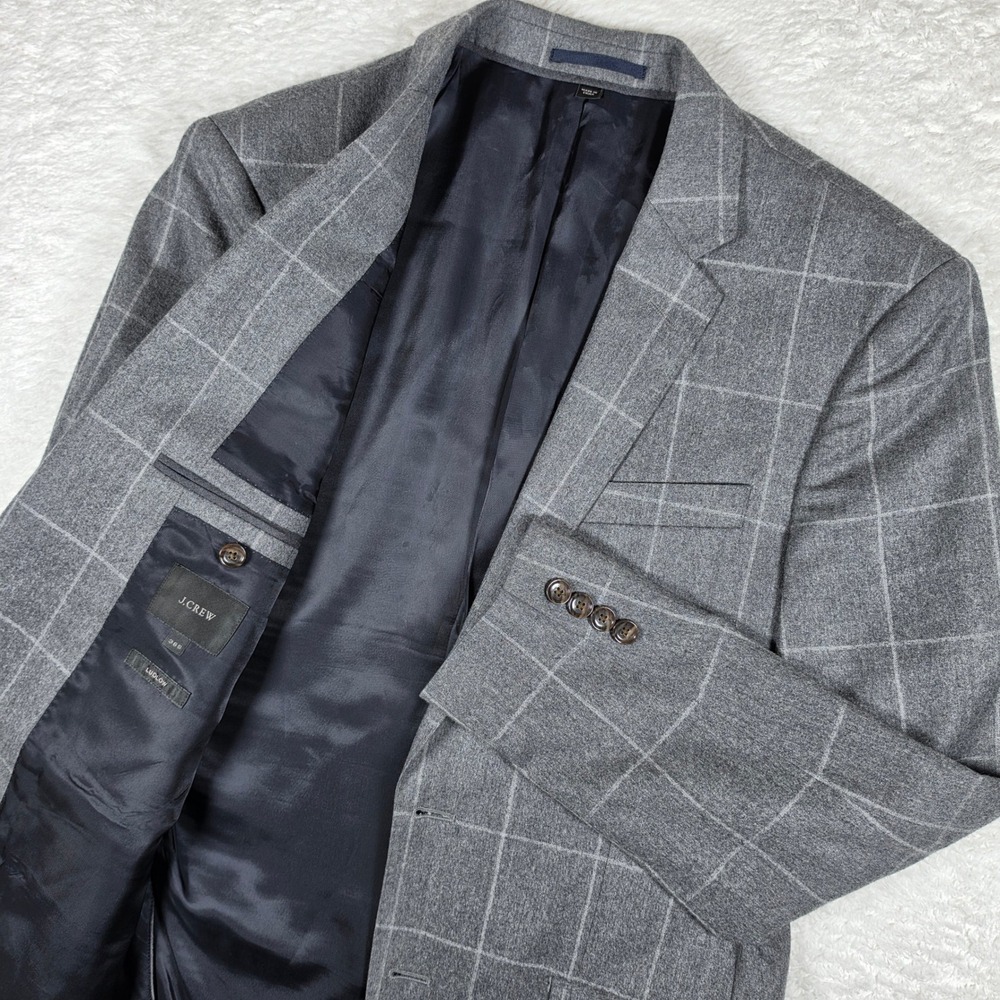 NEW J.Crew Ludlow Men 38S Grey Wool Windowpane Italian Fabric Blazer C8859